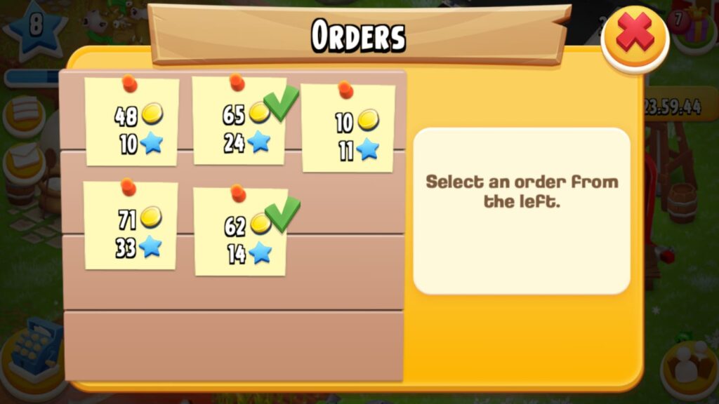 orders in hay day